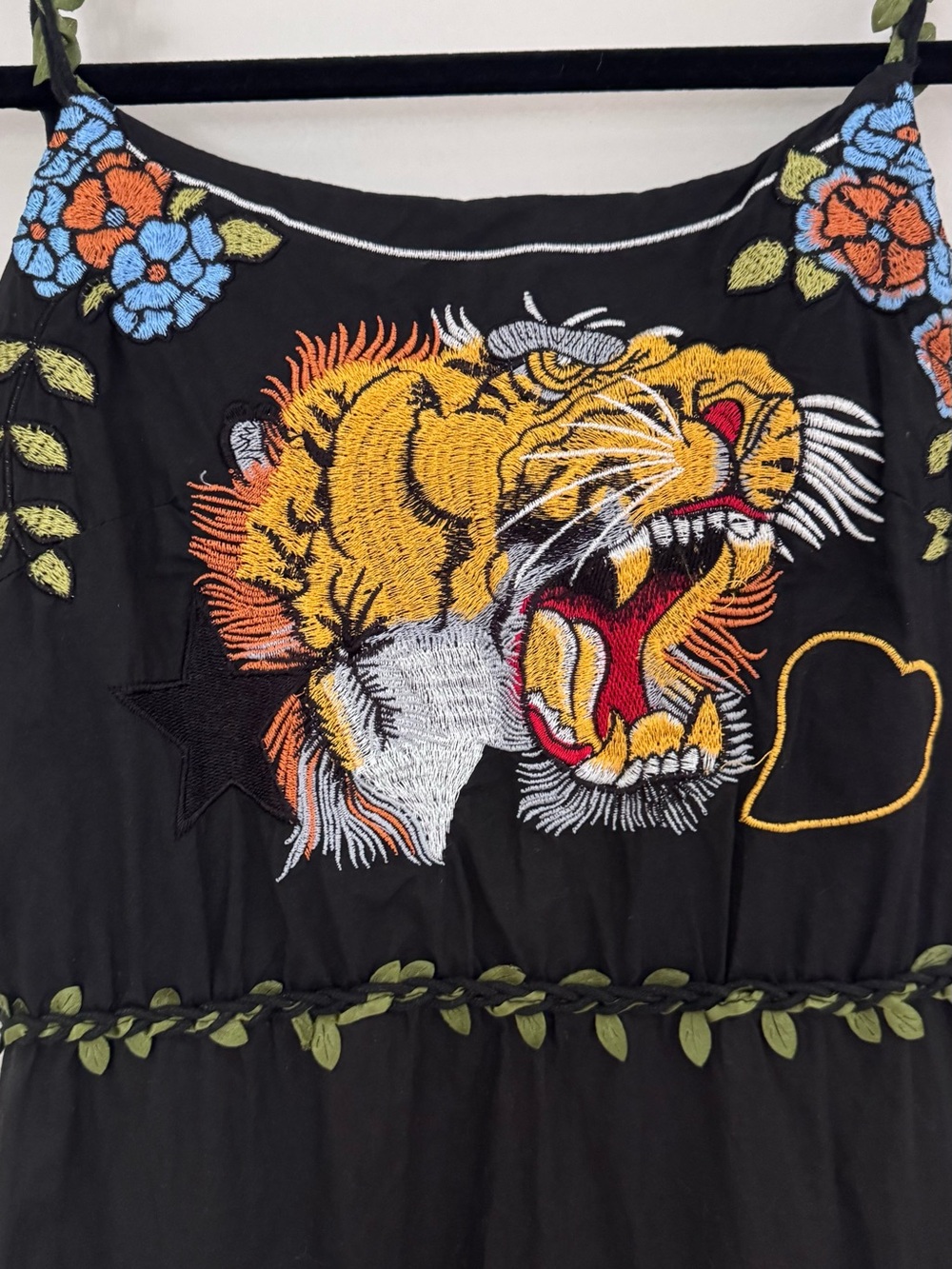 Black Embroidered Midi Dress with Tiger Motif - Picture 3 of 16